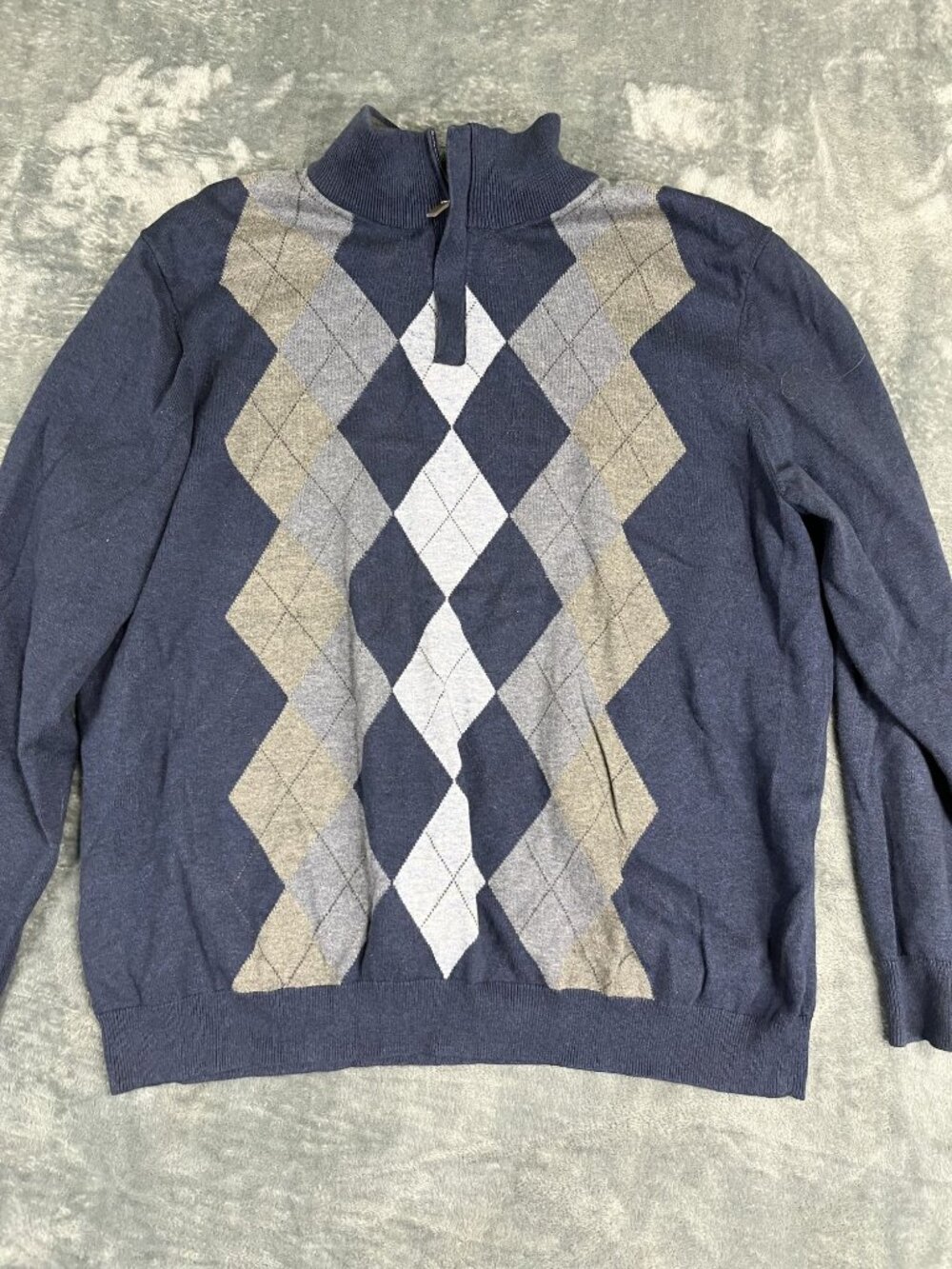 Tasso Elba Mens Argyle Quarter-Zip Sweater XL Blue
